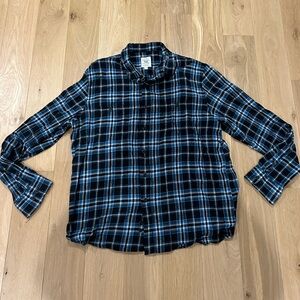 True Craft Flannel Plaid Blue Black White Long Sleeve Button Down Shirt Size XXL
